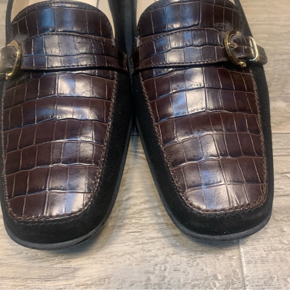 Ferragamo Boutique Italy Suede Croc Horse Bit Buckle Square Toe Loafers - Picture 6 of 13